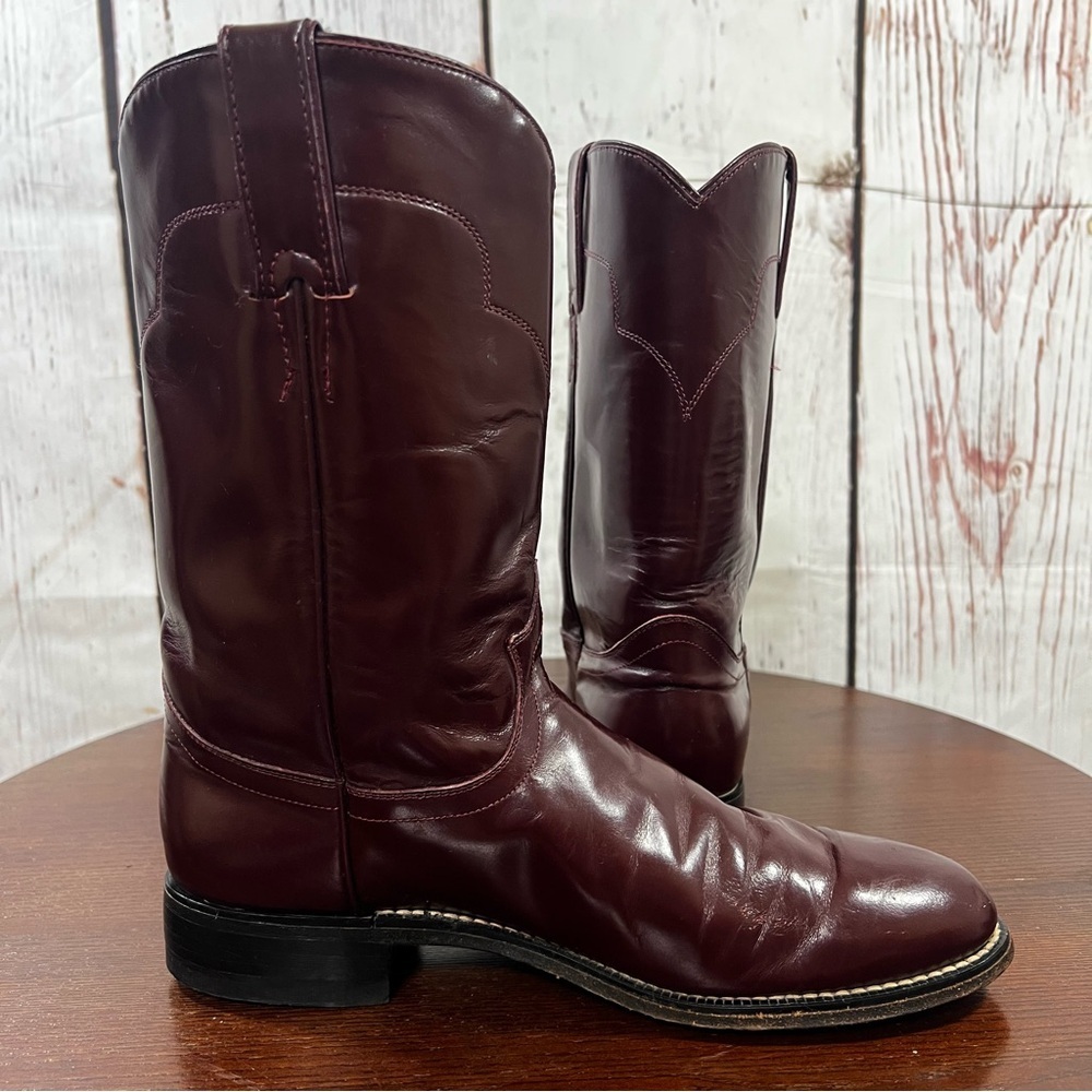 Tony Lama Vintage Cherry colored Men's Brown Leather Western Roper Boots 8B - Picture 5 of 16